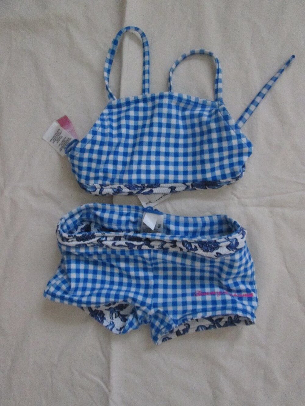 NWT Tommy Bahama Kids Infant Girl's floral check reversible two piece swim suit